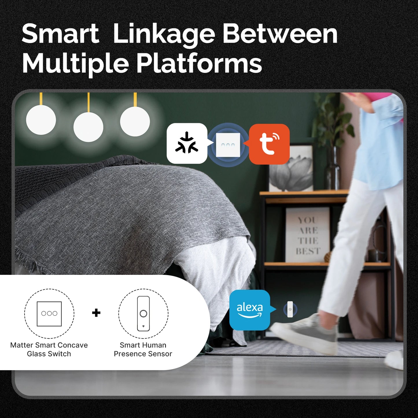 MOES Matter Tuya WiFi Smart Concave Glass Panel Light Switch Neutral Wire Required Compatible with Alexa Google Home SmartThings