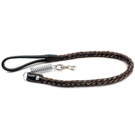 Strong Durable Real Leather Large Dog Leash with No Pull Buffer Spring Leather Braided Dog Training Leash Pet Leads Dog Chain
