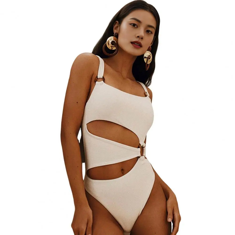 One-piece Women's Swimsuit Solid Color Square Neck Women's Bikini With Padded Elegant Hollow Design Beach Vacation Swimwear