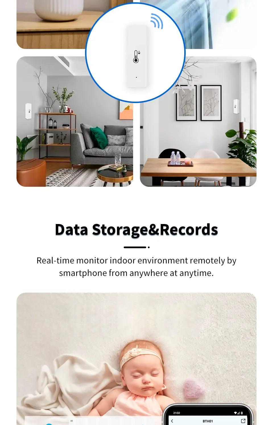 Support Tuya Zigbee Temperature Humidity Sensor Smart Home Device Compatible with Google Home Alexa for Environmental Monitoring