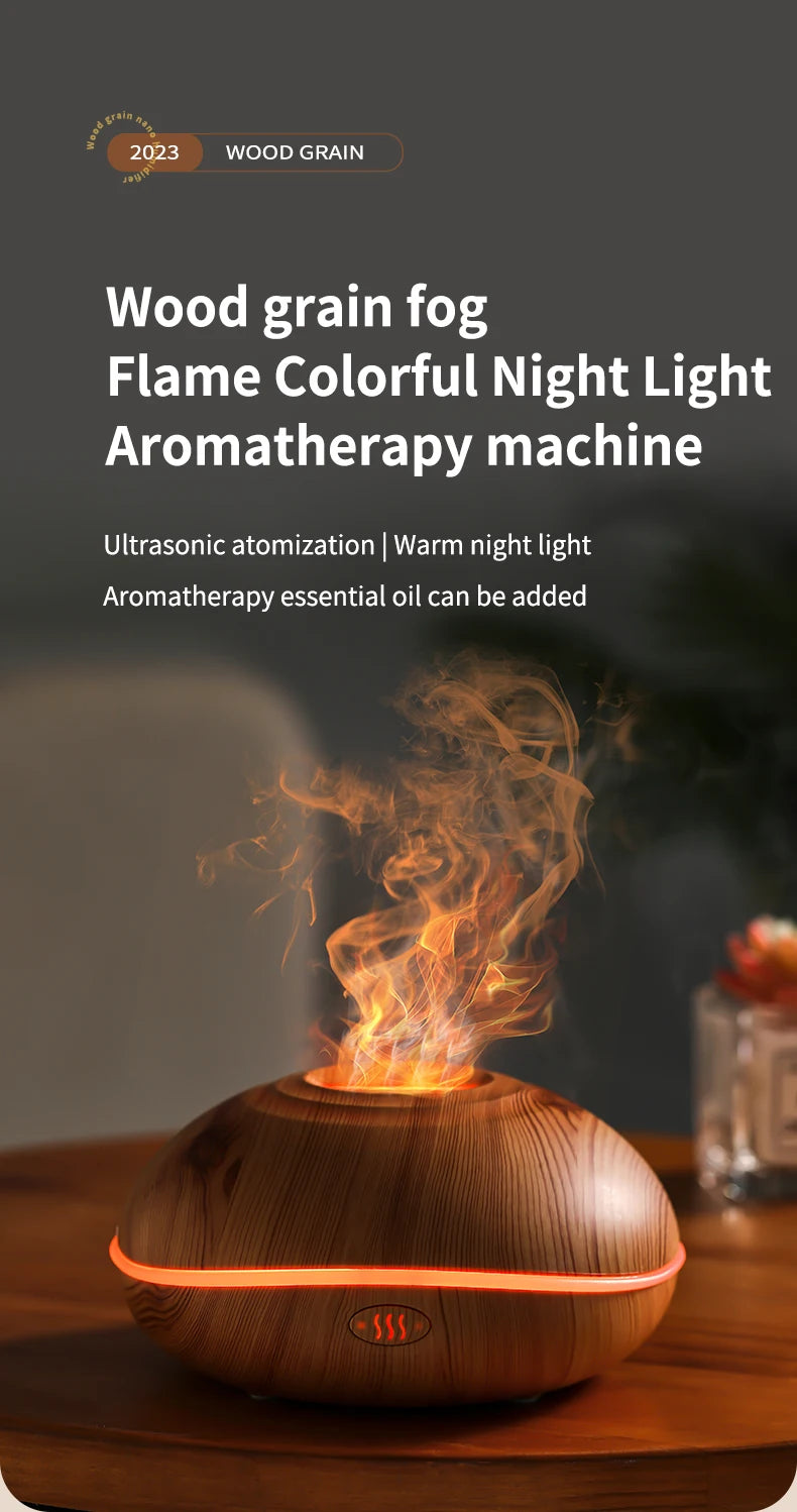 Air Humidifier Aromatherapy Essential Oil Diffuser Wood Grain 200ml Ultrasonic Remote Control 7 Color Lights For Home Bedroom