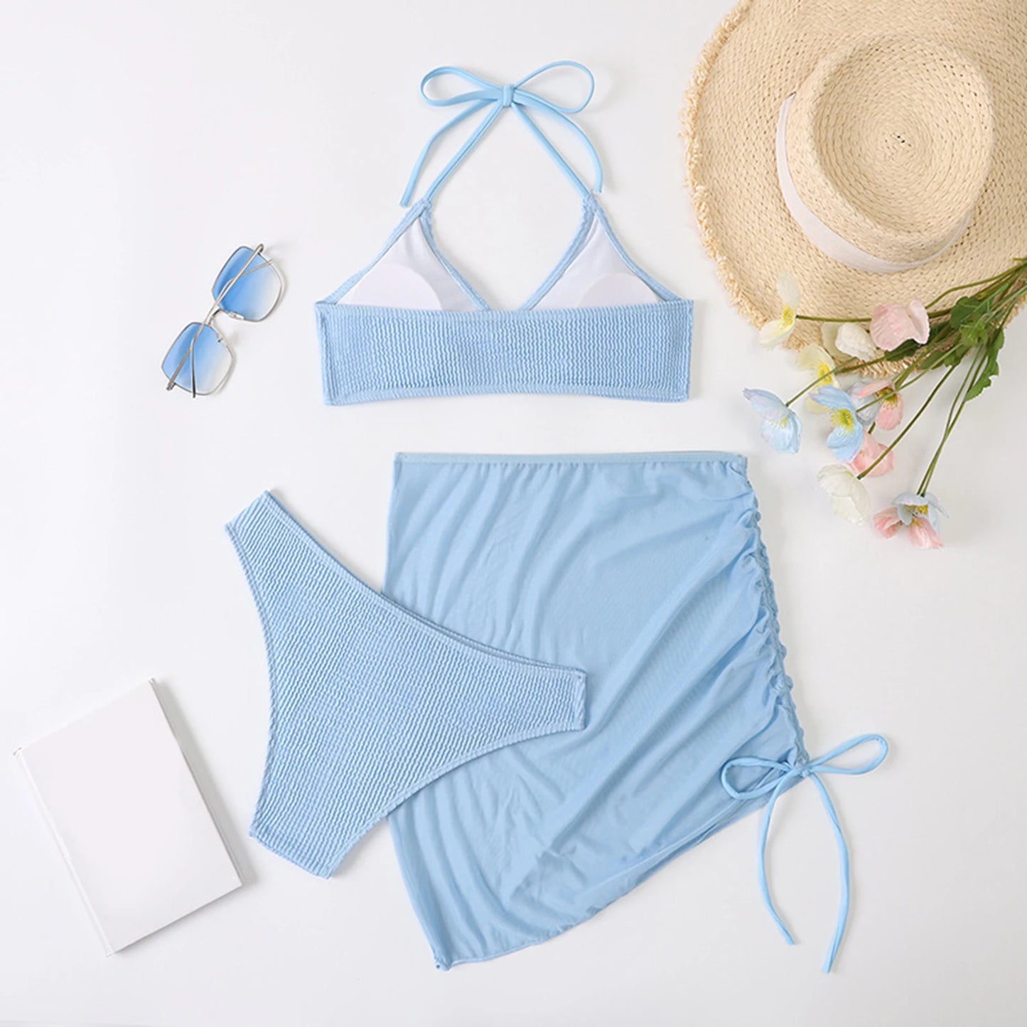 2024 Sexy Solid Push Up Tankini Set Strapped Woman Swimsuit Women High Waist Swimwear Backless Beach Bathing Suit White Bikinis