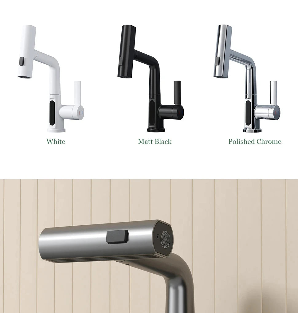 Waterfall Temperature Digital Display Basin Faucet Lift Up Down Stream Sprayer Hot Cold Water Sink Mixer Wash Tap For Bathroom