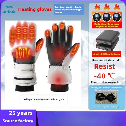 Smart Heated Ski Gloves USB Recharge 3-Heat Carbon Fiber Waterproof Touchscreen LED Digital Temp Winter Snowboard Cycling