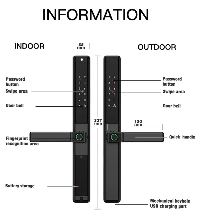 Waterproof Sliding Door Smart Lock Tuya WiFi Fingerprint Digital Code RFID Card Anti-Lock Aluminum Double-Side Electronic Lock
