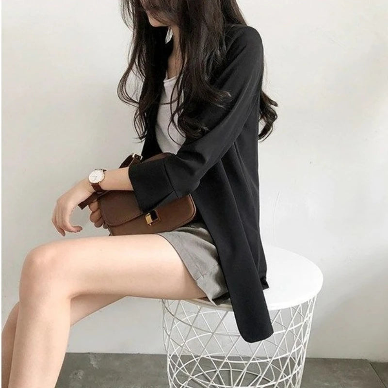 Spring Women Thin Blazers Sun Protection Suit 2025 Female Summer Black Blazer Three Quarter Sleeves OL Slim Coats Ladies Tops