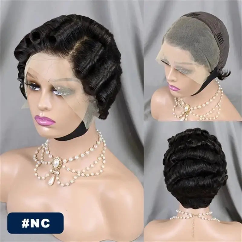 Pixie Cut Wig Short Curly Lace Front Human Hair Wigs For Black Women Raw Indian Finger Wave 13x4 Transparent Lace Frontal Wigs