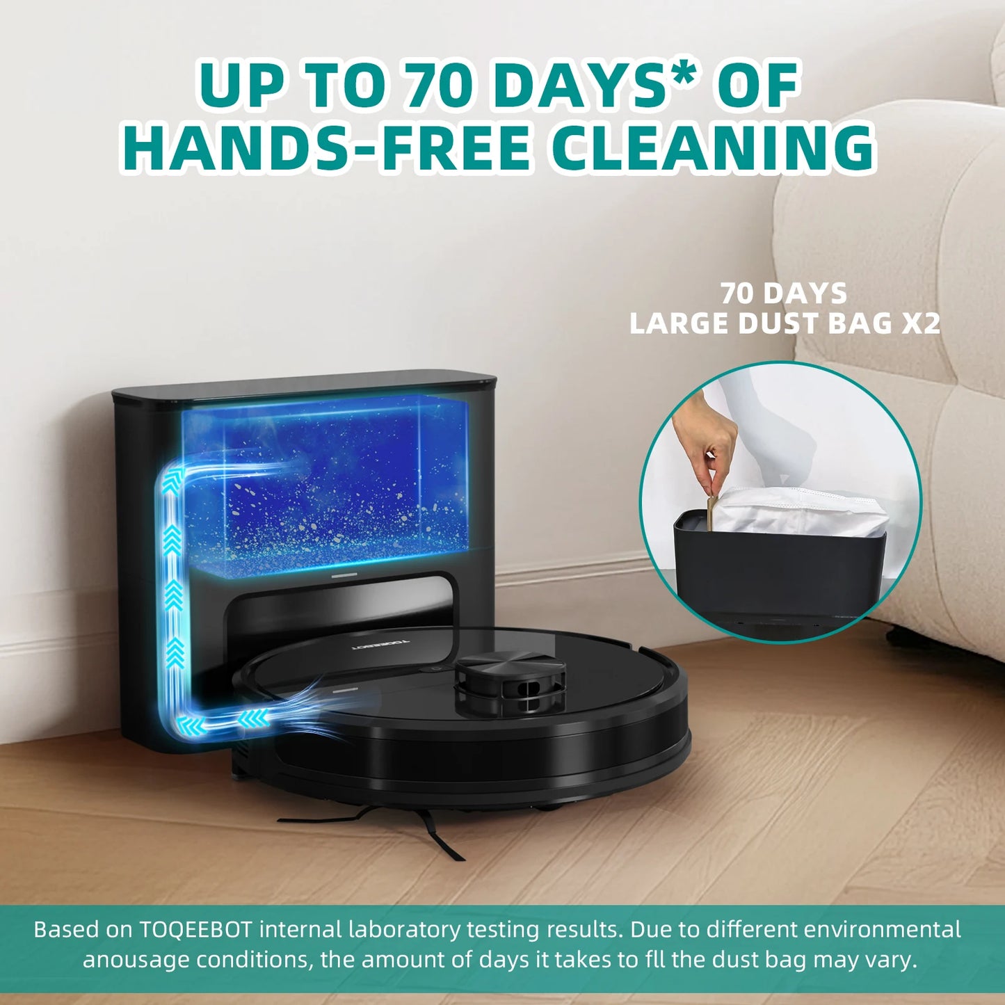 TOQEEBOT cleaning vacuum robot, 4500Pa suction power, 2.5L automatic emptying station, laser radar navigation, Wifi/app/Alexa