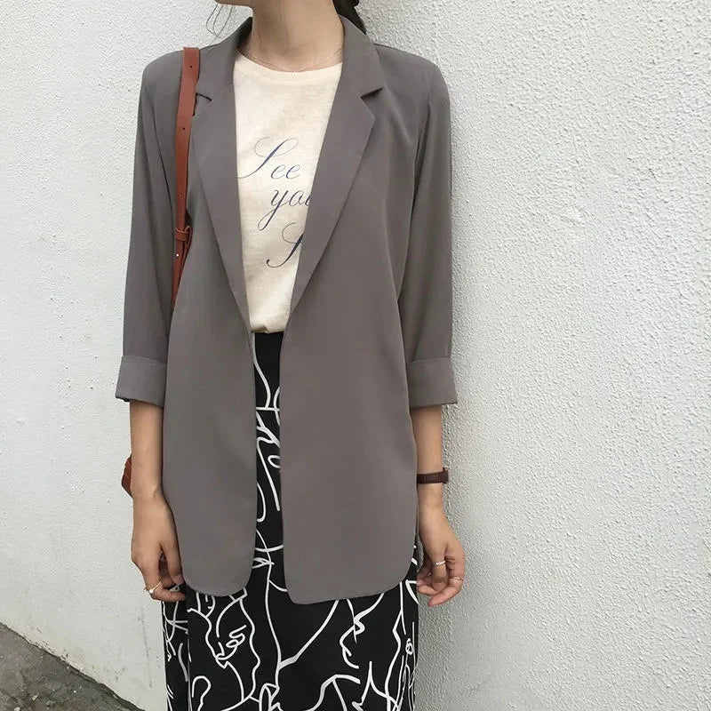 Spring Women Thin Blazers Sun Protection Suit 2025 Female Summer Black Blazer Three Quarter Sleeves OL Slim Coats Ladies Tops