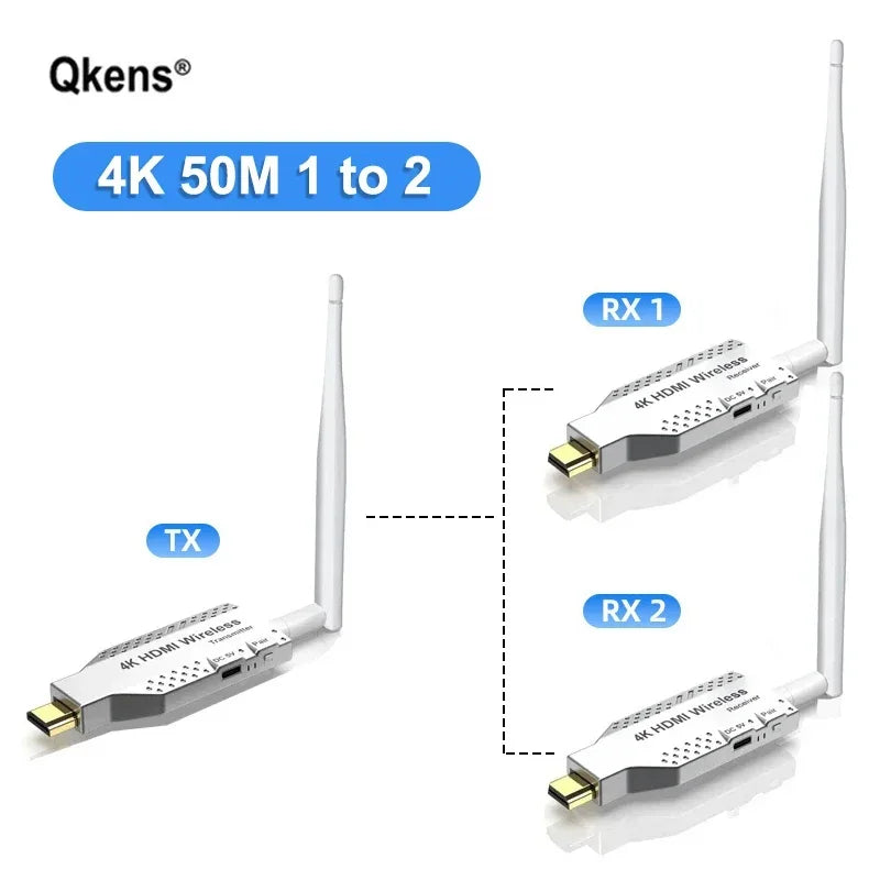 4K Wireless HDMI Extender 1x2 Splitter Video Transmitter and Receiver Display Adapter for DVD Camera Laptop PC To TV Projector