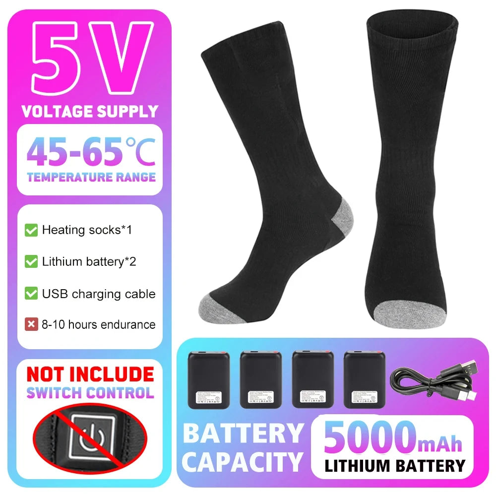 Winter Heated Sock Rechargeable Battery Stocking Men Women Electric Heating Ski Socks Sports Thermal Warmer Foot