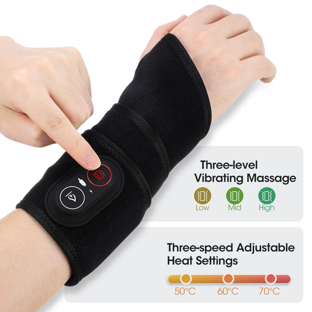 Red Light Therapy Wrist Protector 660nm 850nm LED Infrared Heating Pad Wrist Wrap 3 Levels Vibration Hand Massager Brace