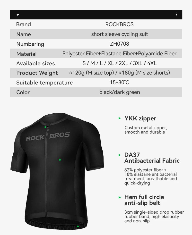 ROCKBROS Cycling Jersey Summer Bicycle Skin-Friendly Breathable Short Sleeve Sports Quick Dry Reflective Cycling Equipment