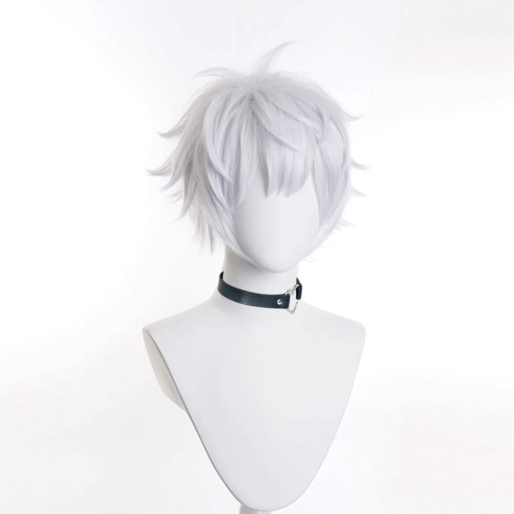 Short White Synthetic Straight Wig Anime Game Cosplay Heat Resistant Fluffy Men Wig for Daily Party