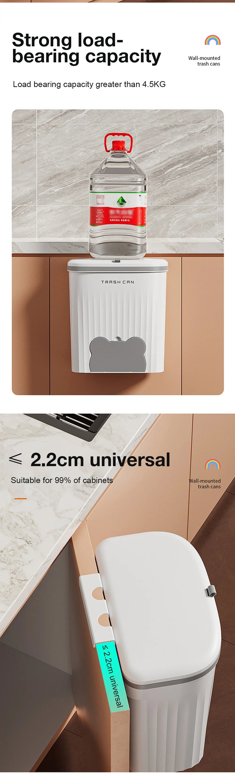 8.5/12L Kitchen Wastebasket Wall Mounted Trash Can With Lid Bathroom Trash Bin Garbage Can for Cabinet Under Sink Compost Bin