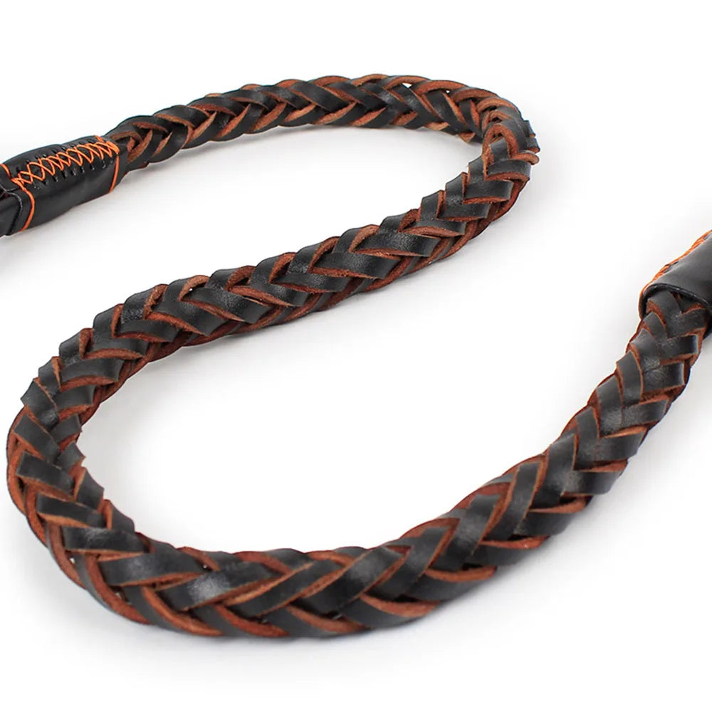 Strong Durable Real Leather Large Dog Leash with No Pull Buffer Spring Leather Braided Dog Training Leash Pet Leads Dog Chain