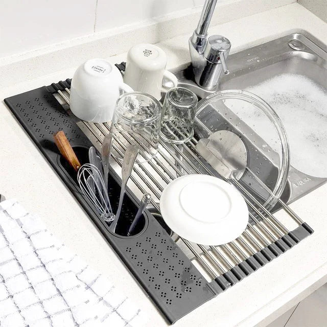 Kitchen Rolling Dish Drainer Roll Up Dish Drying Rack Over The Sink kitchen accessories,storage organization Foldable bowl shelf