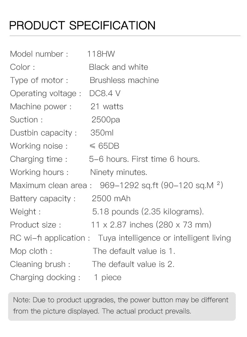 Smart Robot Vacuum Cleaner with 2500Pa Suction, WiFi/APP Control, Auto Recharge, Sweep/Mop/Vacuum for Pet Hair & Carpets