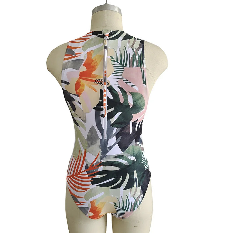 2023 Summer Conservative Tropical Plant Printing Bikini One-piece Swimsuit Beach Bikini Mini Micro Hot