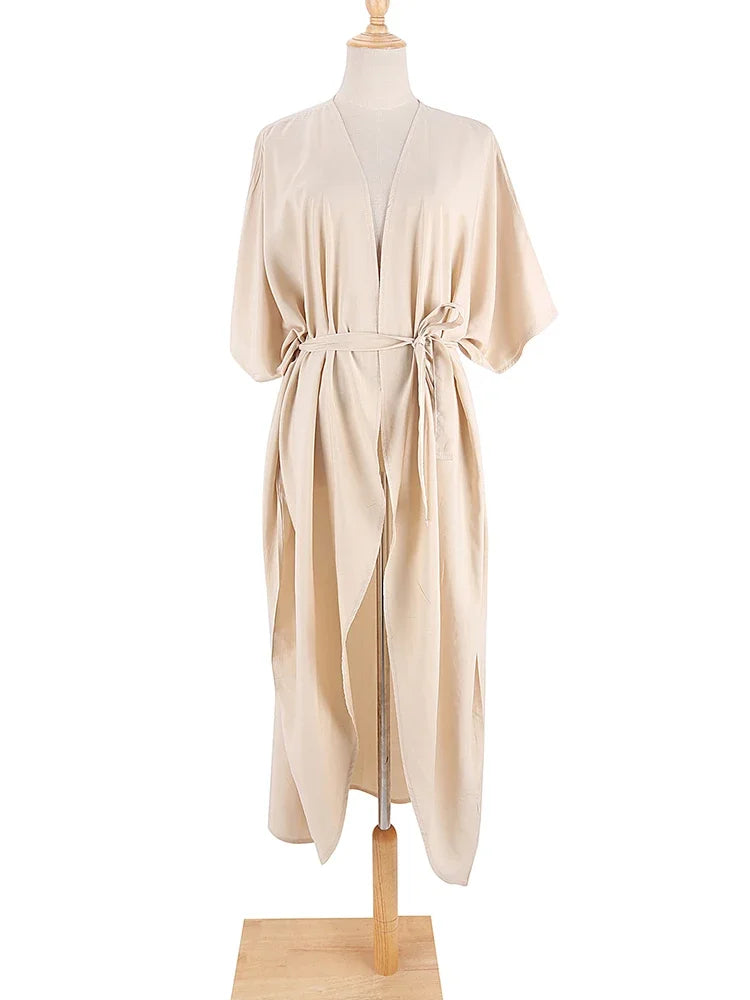 New Boho Beach Kimono Swimwear Women Cotton Holiday Summer Women's Tunic Beachwear Outfits Solid Oversize Cover-Ups