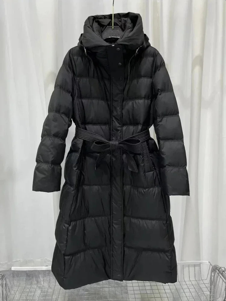 Fashionable Autumn Winter New 2025 Winter Women Thick White Duck Down Jacket Female Long Hooded Puffer Coat Ladies Outerwear