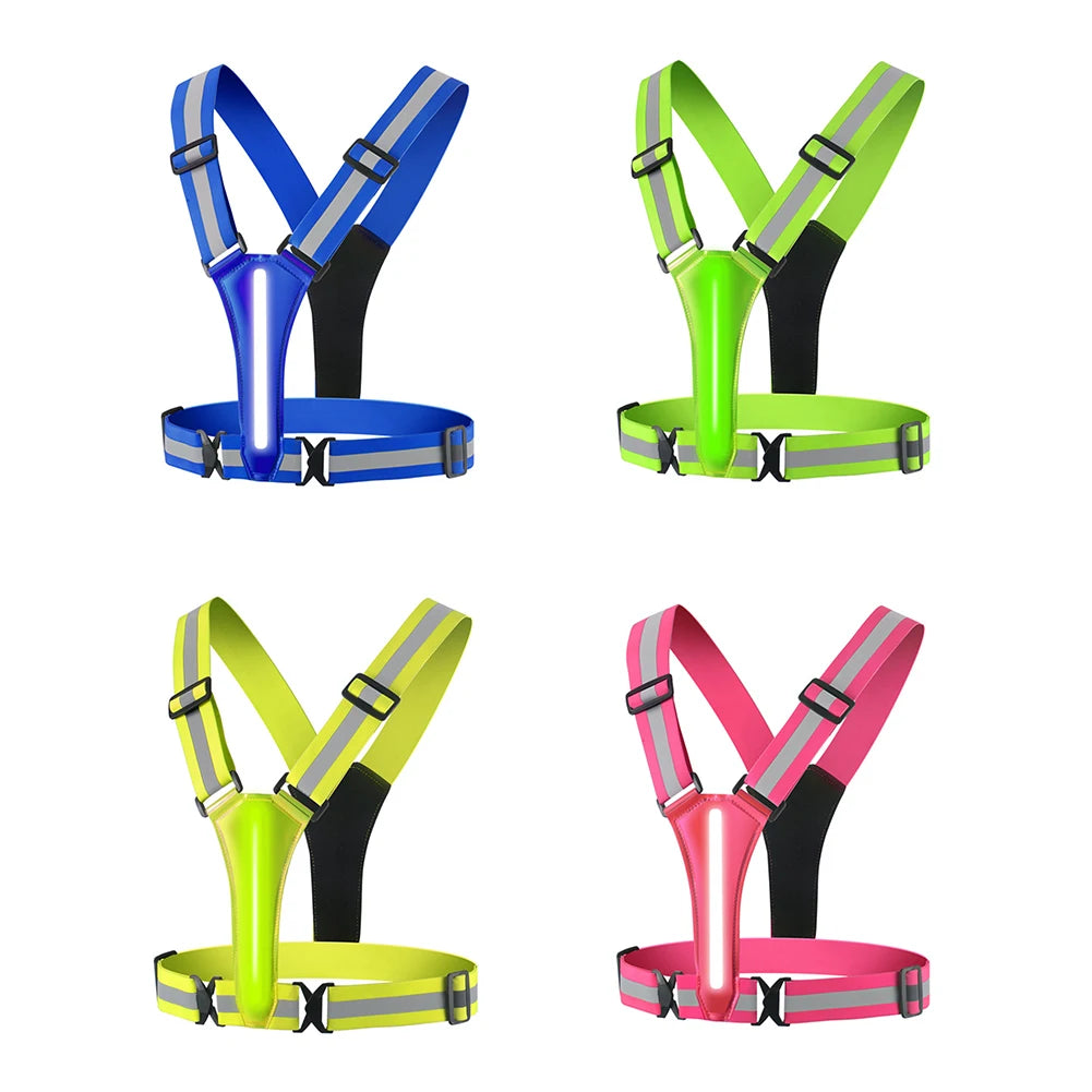 High Visibility Safety Reflective Vest USB Rechargeable LED Running Light Adjustable Cycling Vest Night Warning Work Sports Vest