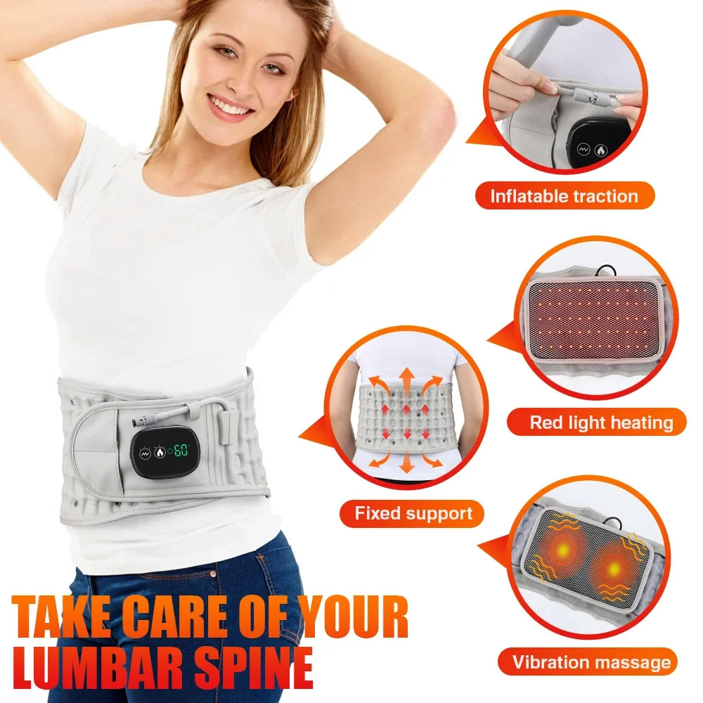 Lumbar Traction Device Heating Airbag Inflatable Decompression Back Belt Hot Compress Massage Men Women Waist Support Belt