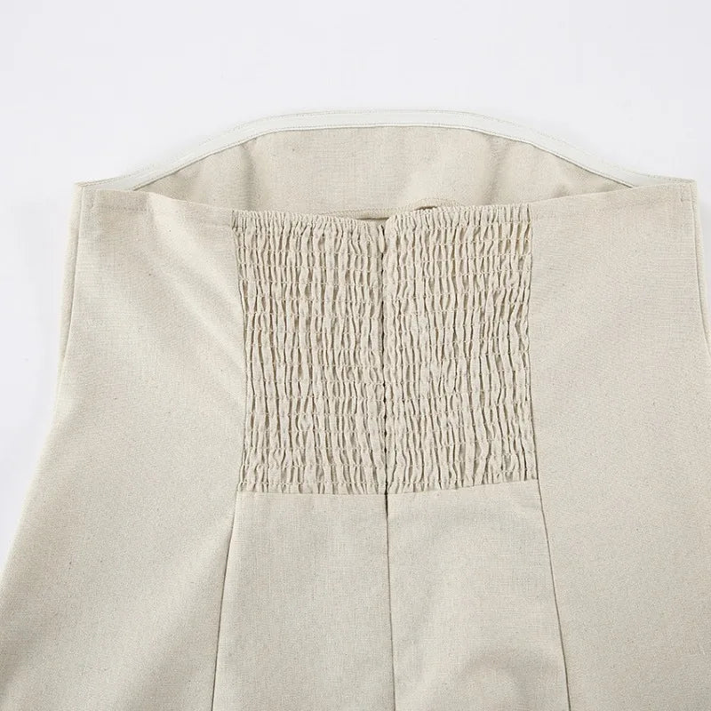 Minimalist Cotton Linen Design Strapless Dress Summer Women's Personal Street Elastic Backless Pocket Vacation Beach Dress