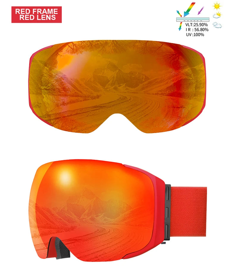 PHMAX Magnetic Ski Goggles UV400 Skiing Eyewear Anti-fog Lens Women Men Winter Outdoor Sports Mountain Snowboard Big Snow Goggle