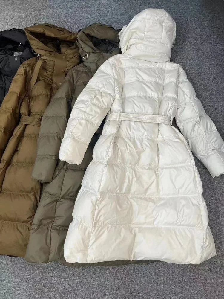 Fashionable Autumn Winter New 2025 Winter Women Thick White Duck Down Jacket Female Long Hooded Puffer Coat Ladies Outerwear