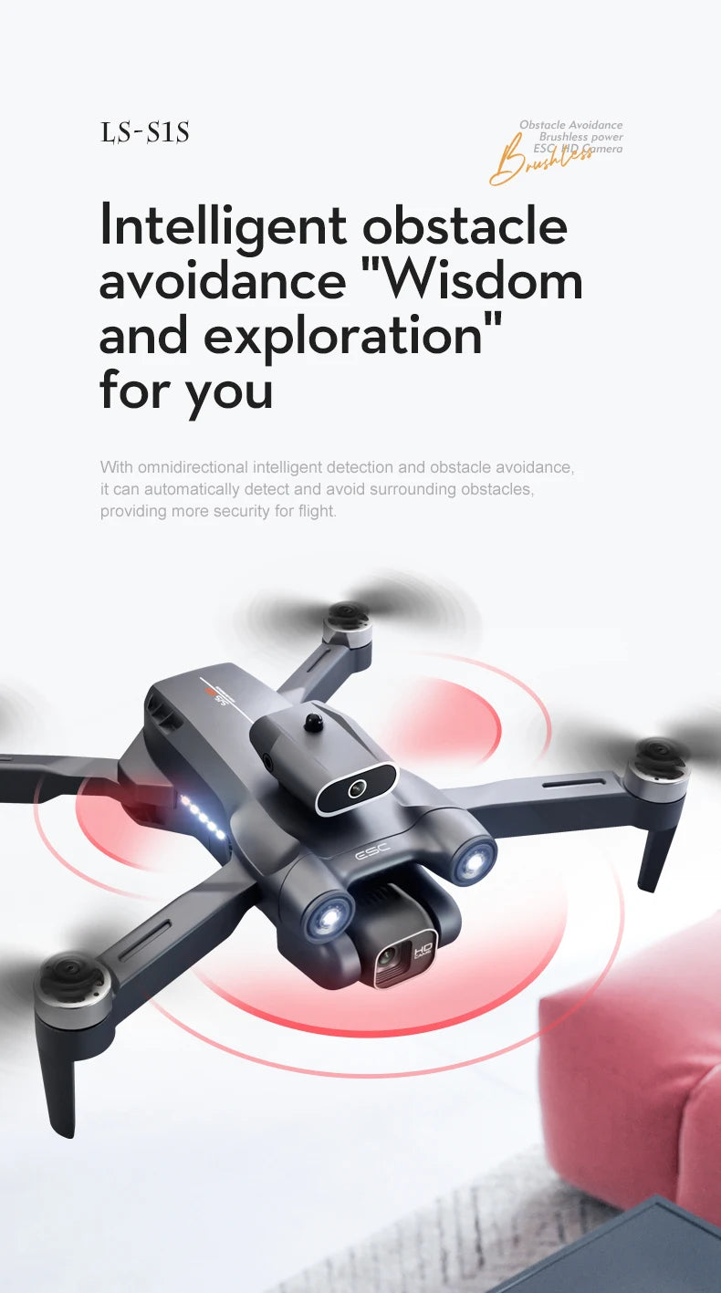 Popular S1S drone 8K high-definition dual camera brushless motor four axis foldable obstacle avoidance aircraft children's toy