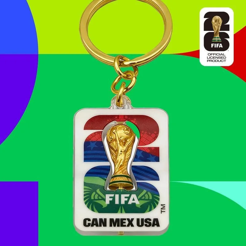 Official Licensed FIFA 2026 World Cup USA Canada Mexico 3D Rotatable Golden Trophy Three Nations Keychain Souvenir Pendant