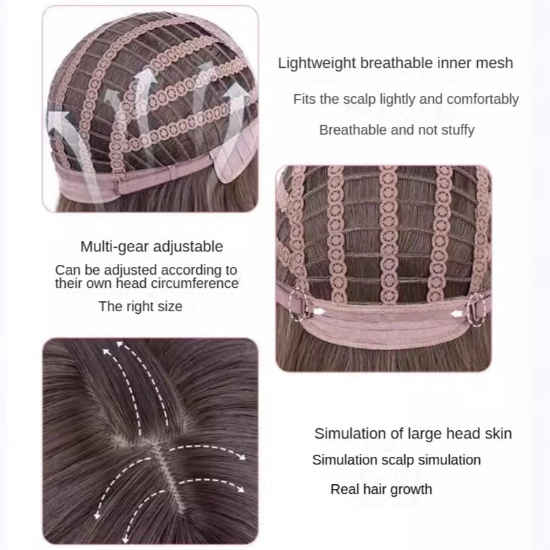 Black Wig Female Headband Body Wavy Rose Hair Net Models in French Bangs High Level Simulation Hair Wig 가발