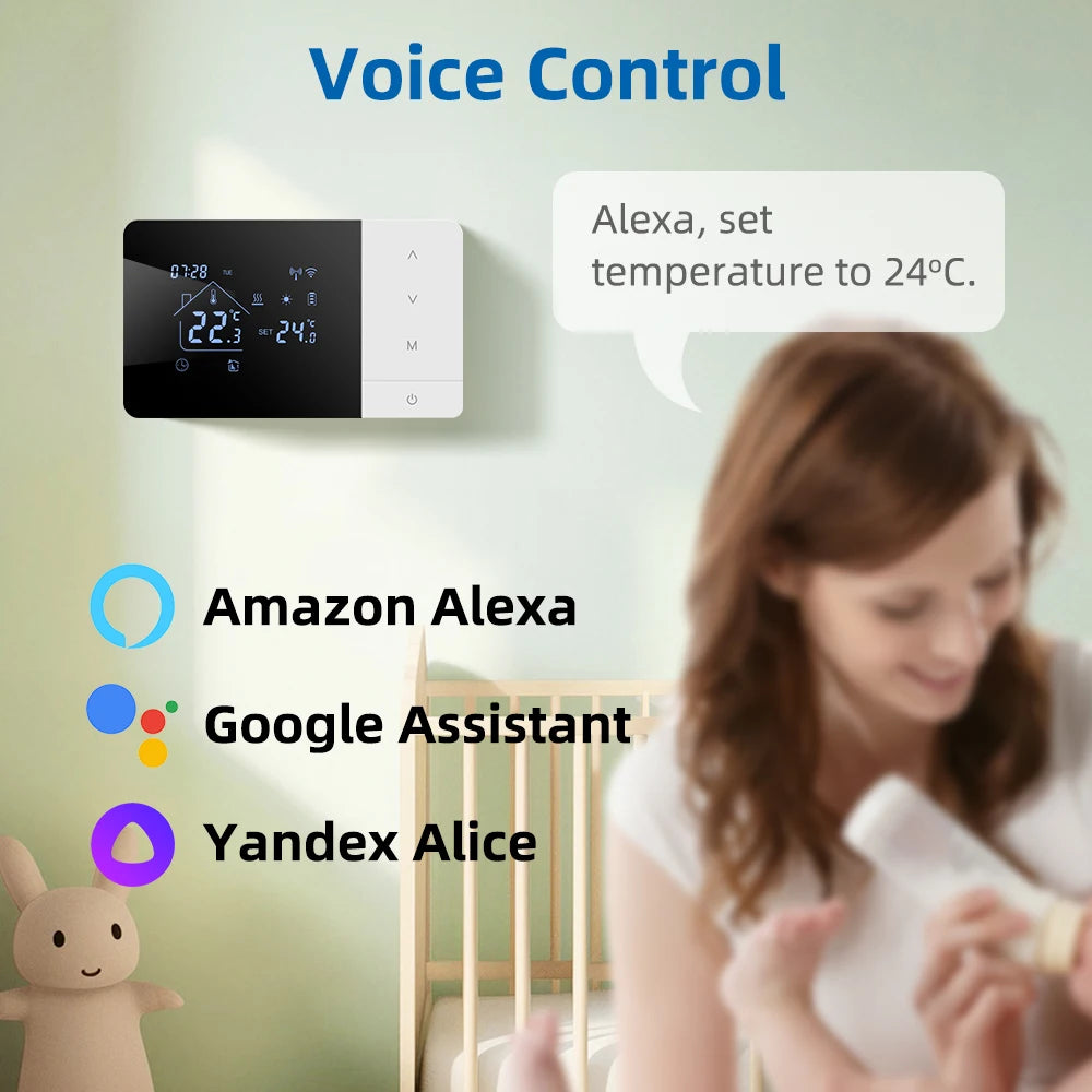 Smart Tuya WiFi Thermostat for Gas Boiler Heating /Cooling Powered by Battery/USB Works With Alexa Google Home
