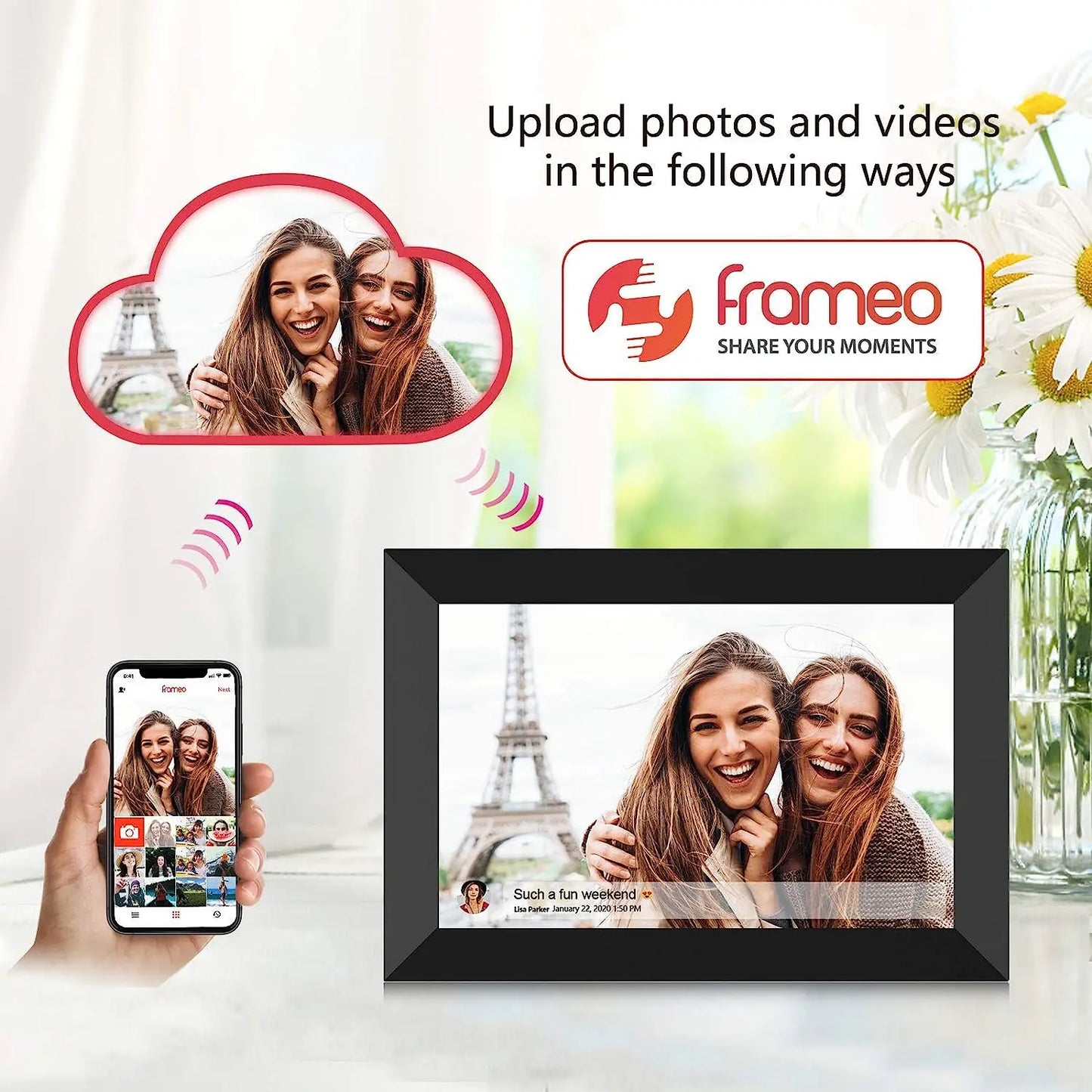 32GB FRAMEO 10.1 Inch Smart WiFi Digital Photo Frame 1280x800 IPS LCD Touch Screen,Best Christmas gift for friends and family