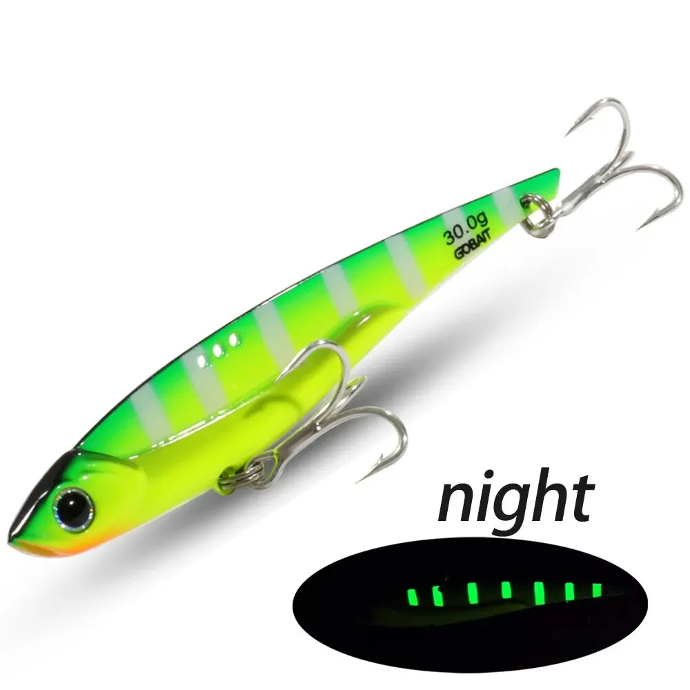 GOBAIT VIB Fishing Lure 20g 25g 30g Metal Jig Sinking Blade Treble Hook Spinner Spoon Cast RATION Carbon Steel Tackle Hard Bait