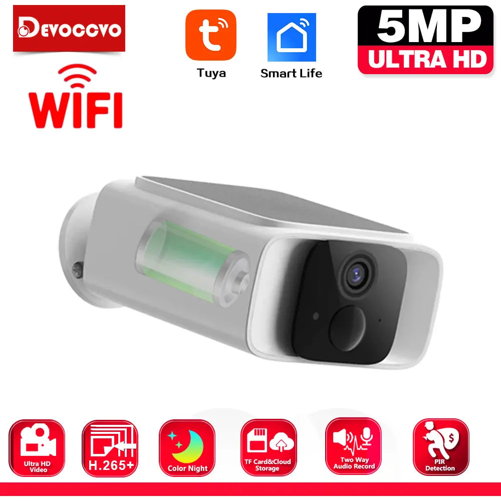 Tuya Wifi Solar Bullet Camera Outdoor 5MP Waterproof Battery Powered CCTV Surveillance Security Camera Wireless 2 Way Audio