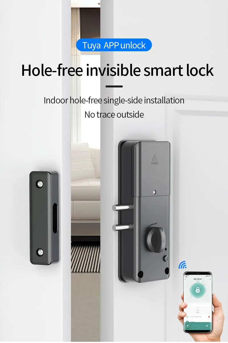 No Drilling Smart Tuya App Bluetooth Indoor Invisible Lock for Wooden Door Electronic 13.56 IC Card Lock Support Gateway to Wifi