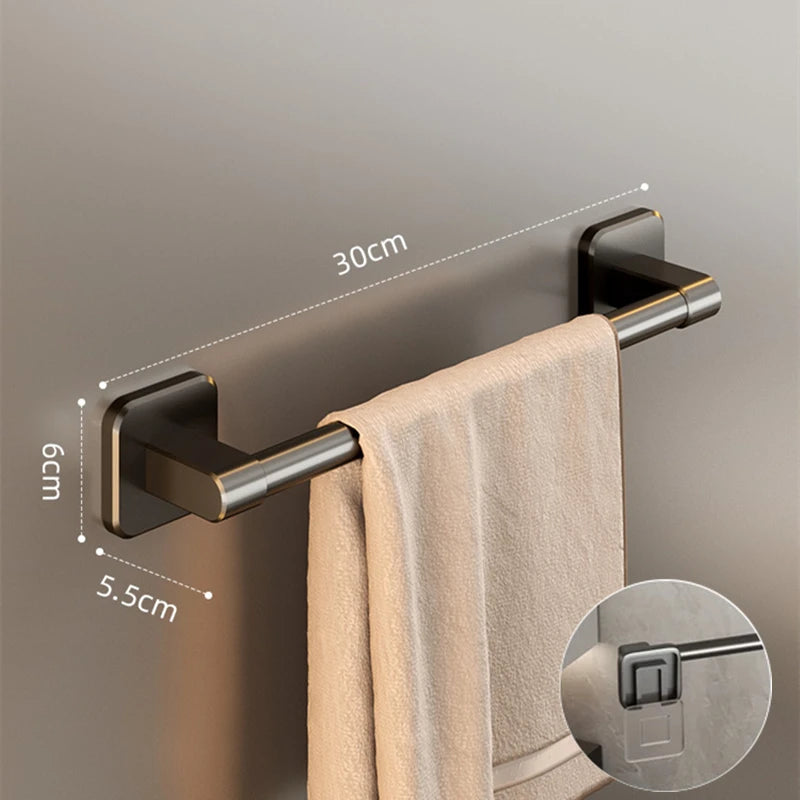 Wall Mounted Towel Holder Slipper Rack Bathroom Storage Rack Holder Without Drilling Bathroom Horizontal Bar Towel Rack