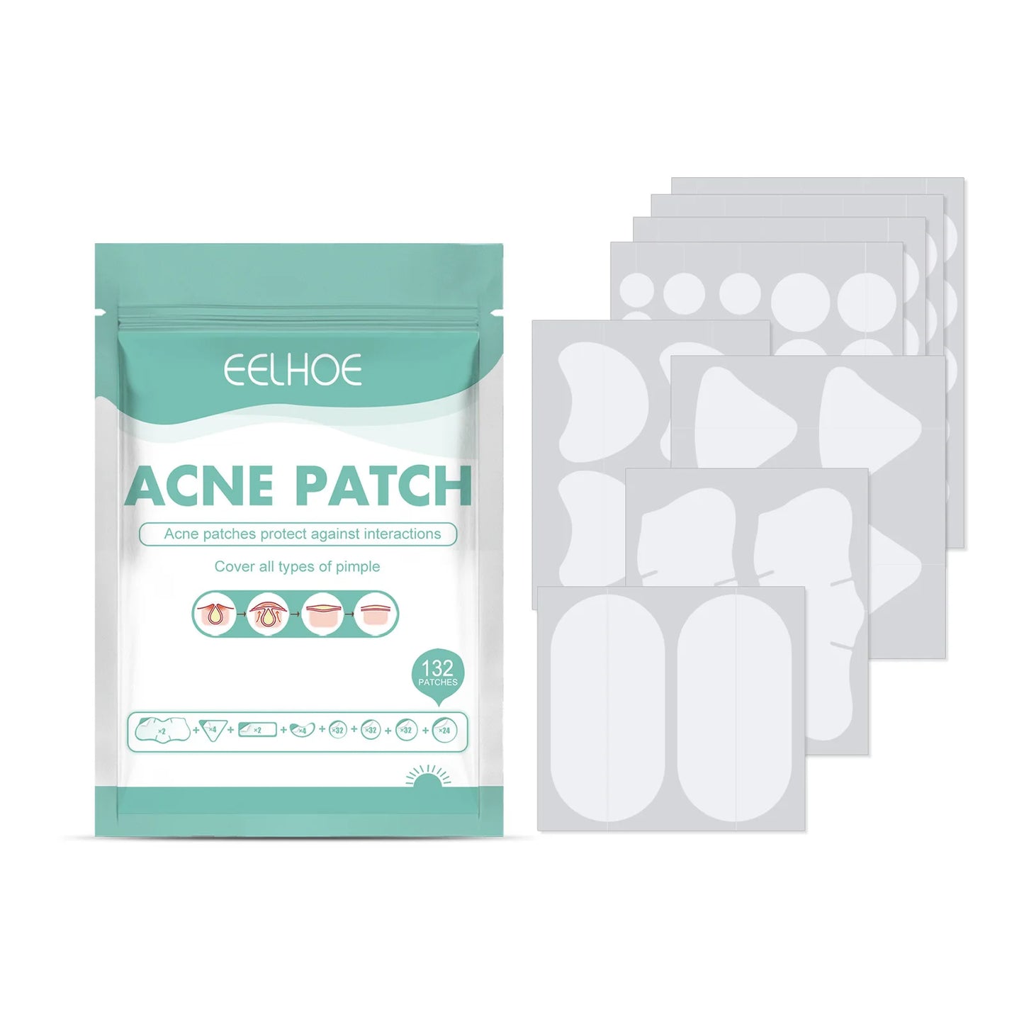 132Pcs Acne Pimple Patches Skin Blemish Treatment Patches Professional Face Cleaning Care Invisible Large Hydrocolloid Sticker