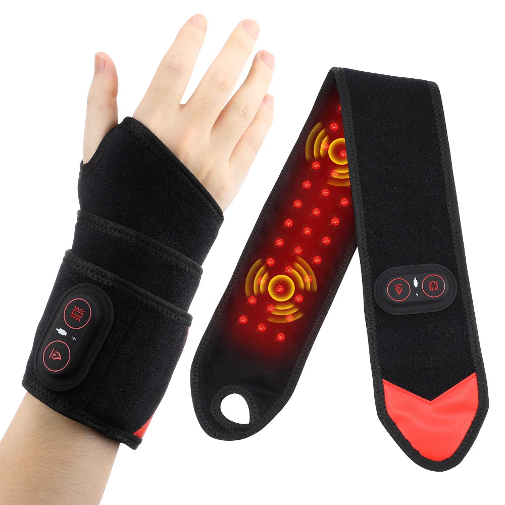Red Light Therapy Wrist Protector 660nm 850nm LED Infrared Heating Pad Wrist Wrap 3 Levels Vibration Hand Massager Brace