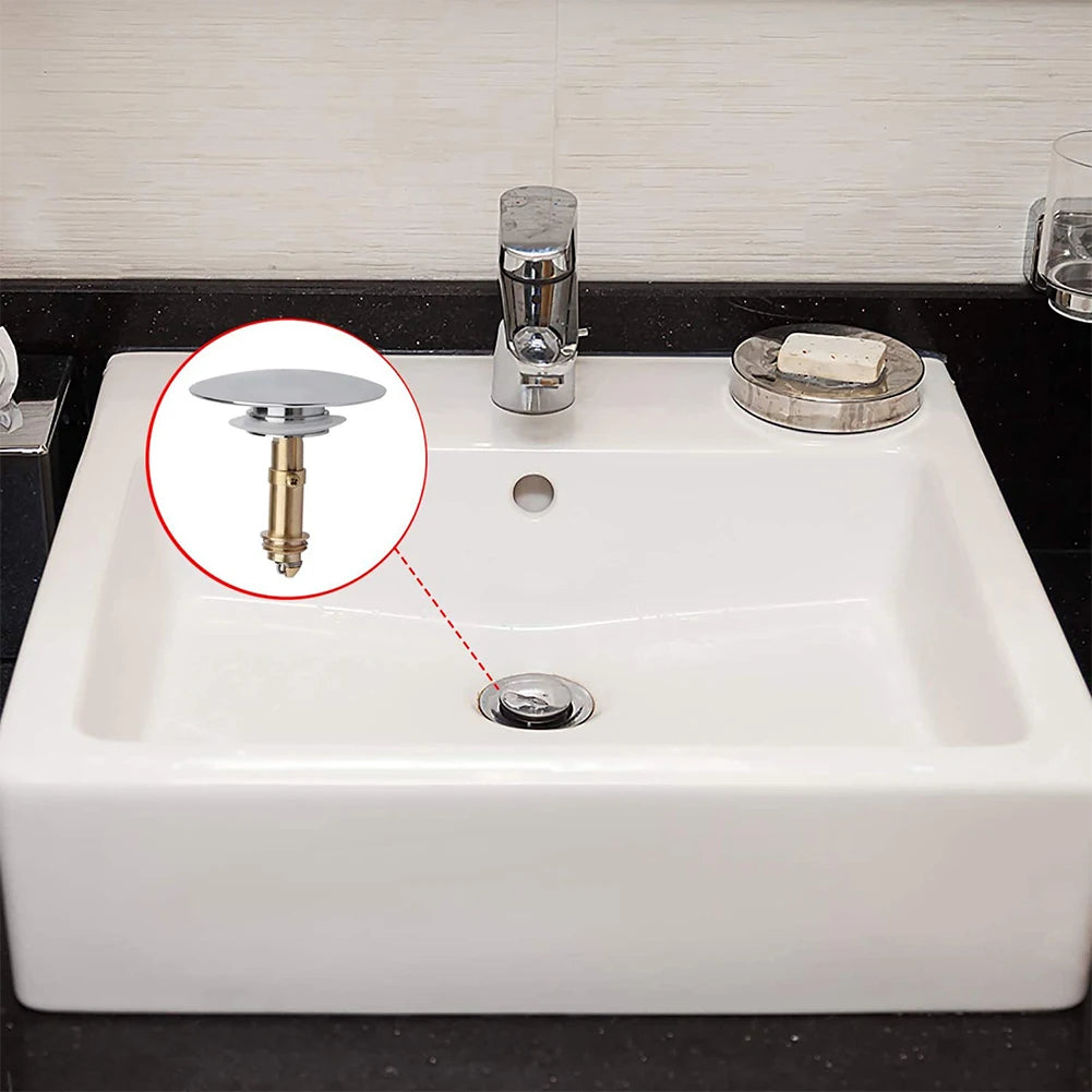 Brass Chrome Pop Up Basin Waste Drain Filter Bathroom Sink Push Button Click Clack Plug Hair Catcher Bathtub Drain Stopper