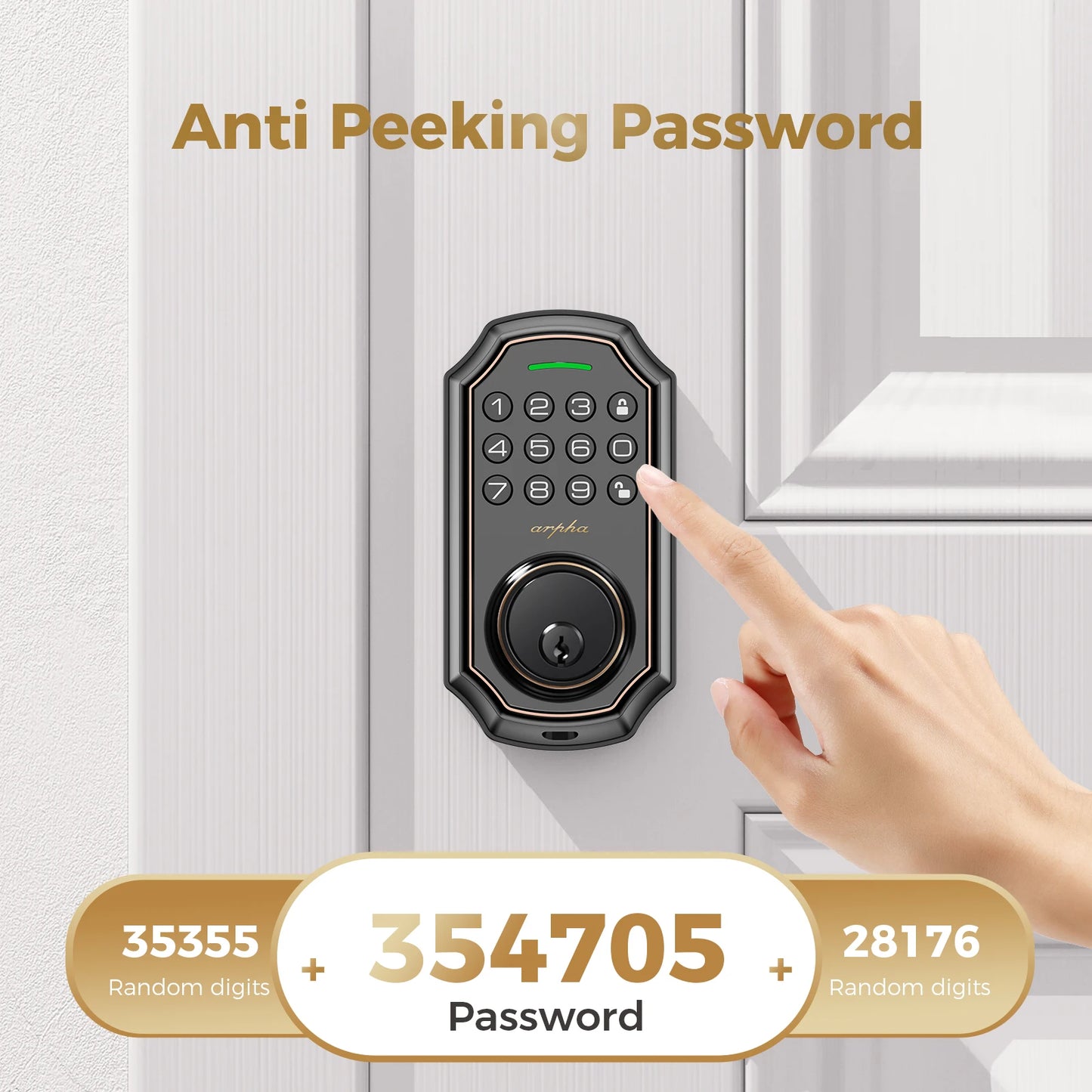 Arpha Smart Lock D180 100 Entry Codes 16 Anti Peeping Password Electronic Keypad Deadbolt Electronic Door Lock Low Battery Alarm
