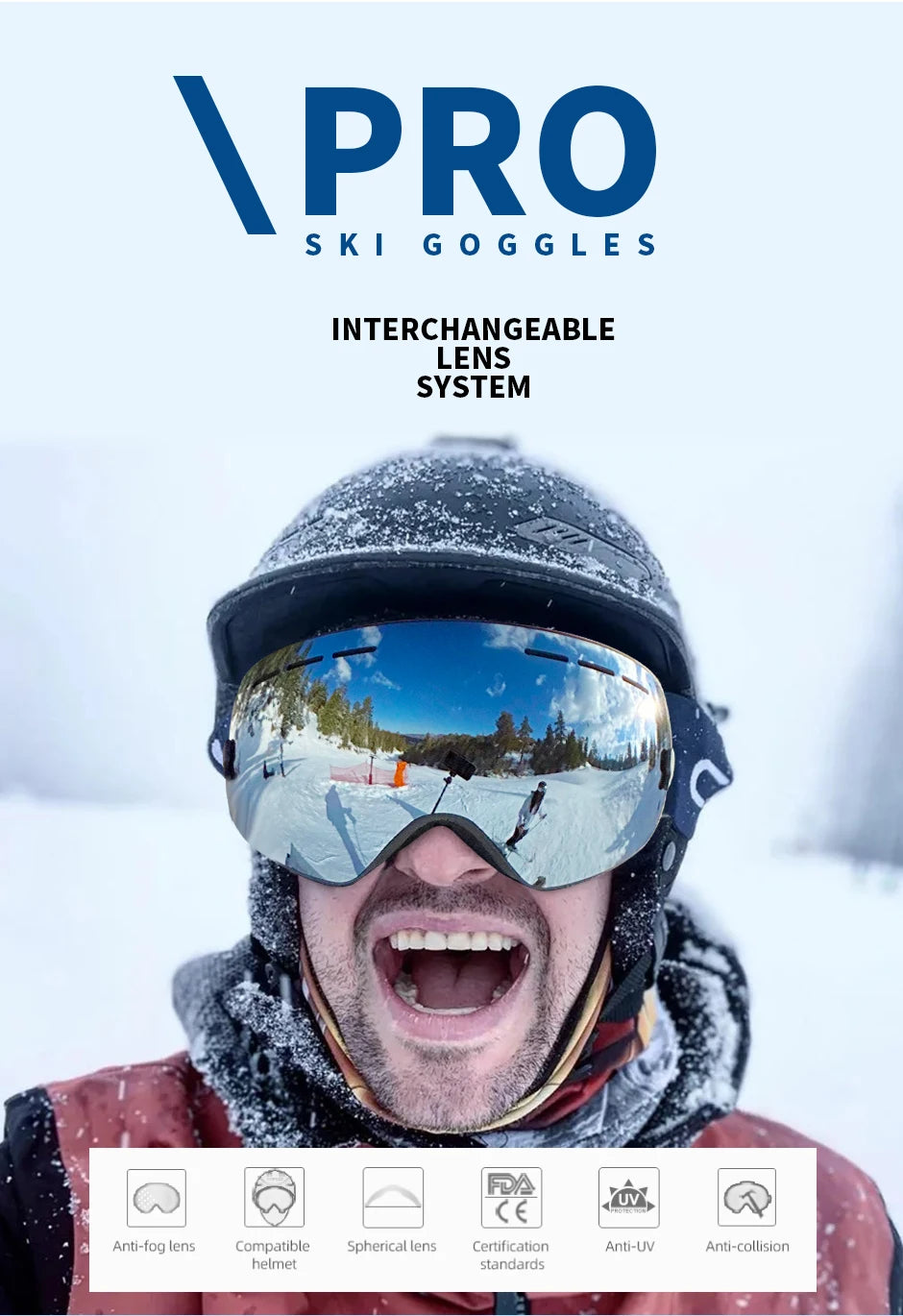 Snowboard Ski Goggles for Men Women UV400 Protection Anti-Fog Ski Glasses Ski Mask Big Face Snow Glasses Skiing Eyewear