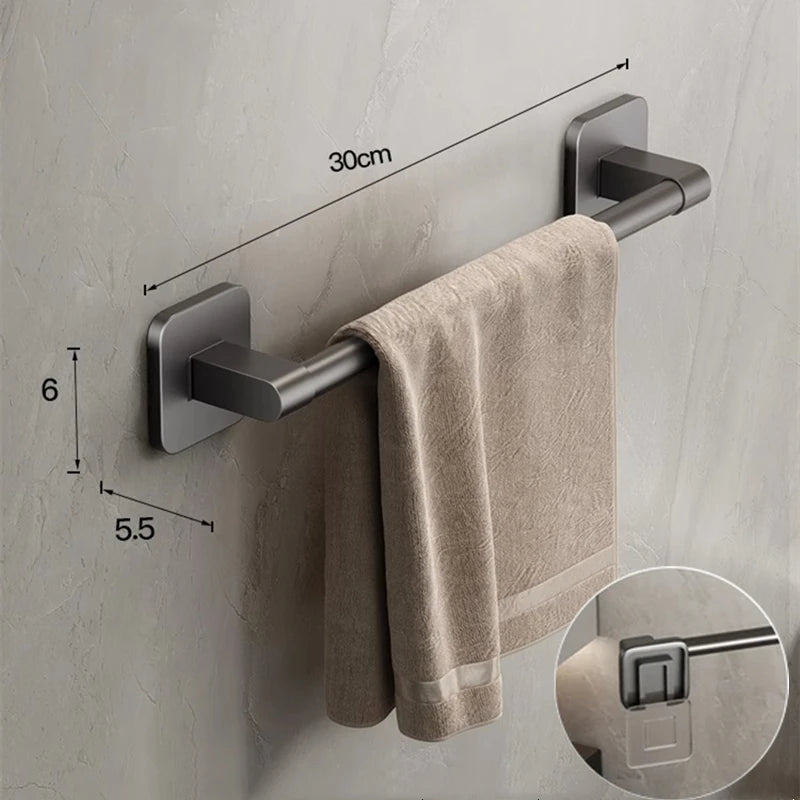 Wall Mounted Towel Holder Slipper Rack Bathroom Storage Rack Holder Without Drilling Bathroom Horizontal Bar Towel Rack