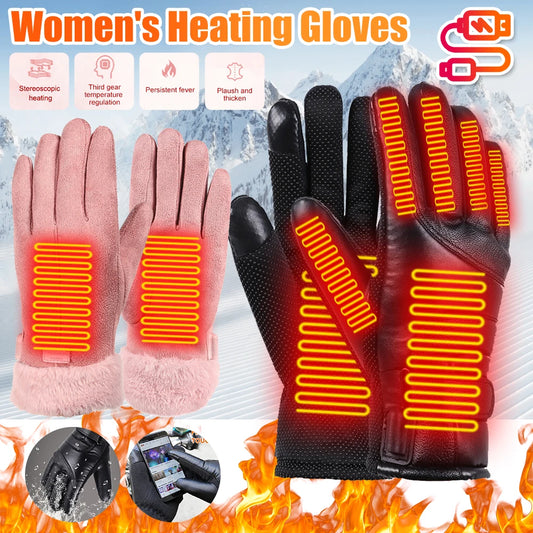 Heated Full Finger Mittens Touch Screen USB Warm Hand Heating Gloves Windproof Constant Temperature for Skiing Riding Hiking