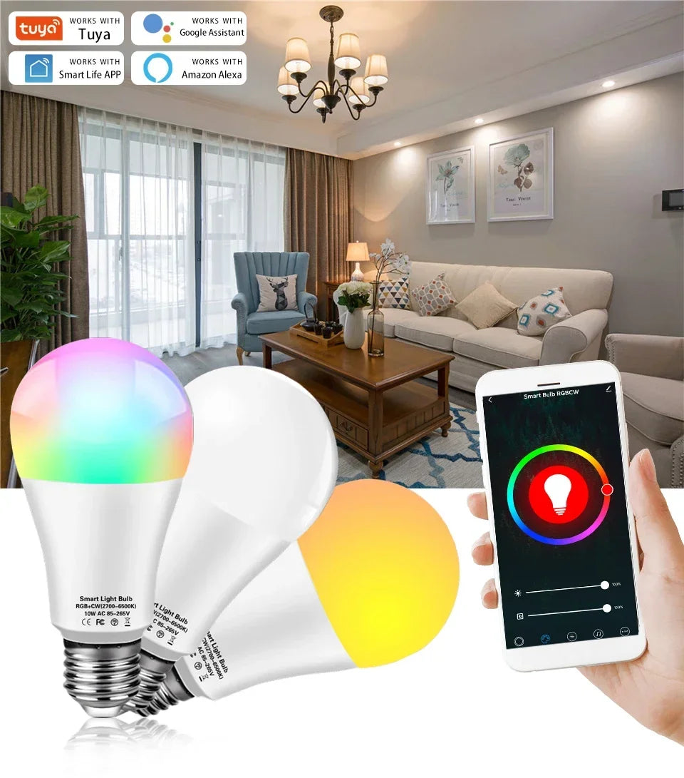 Tuya WiFi Smart Bulb RGB LED Light Bulbs 220V 110V 10W 15W 20W E27 LED Lamp Smart Life APP Alexa Google Home Alice Voice Control