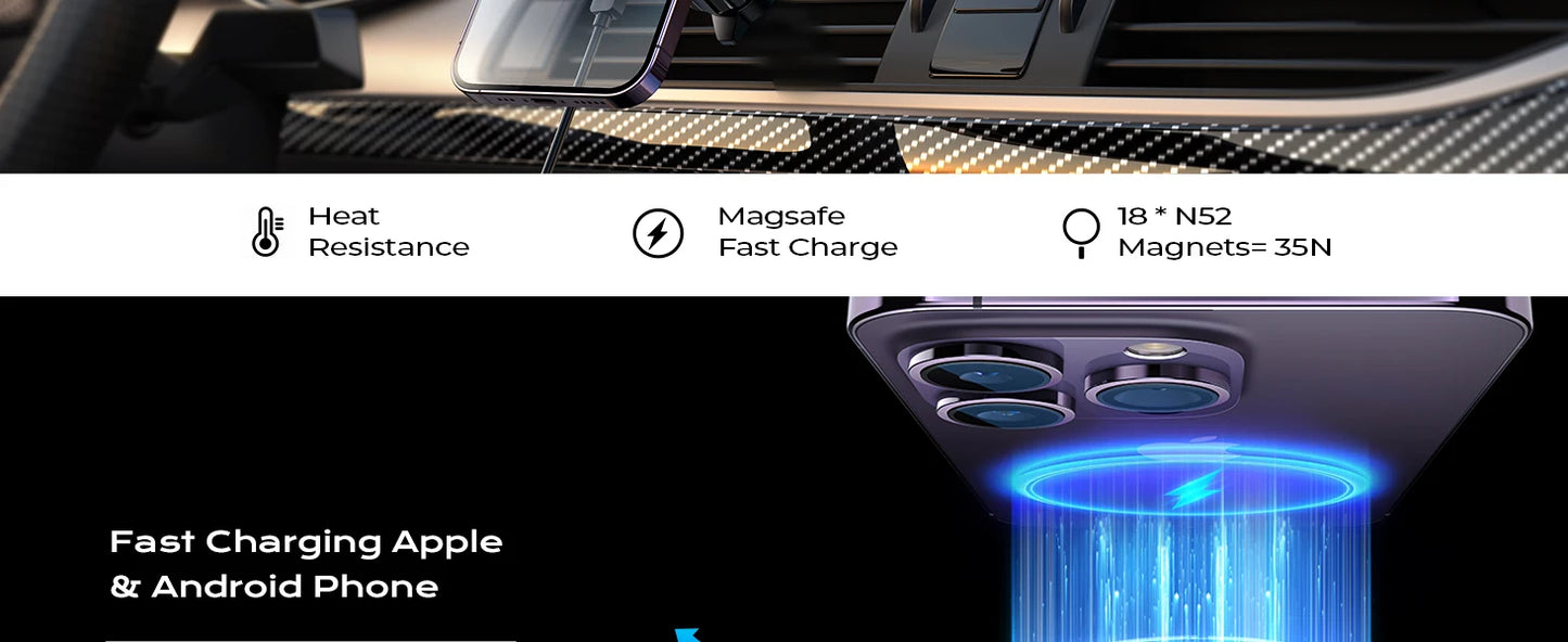 LISEN Hot sales 15W Magnetic Car Mount Charger Charging Mount Wireless for iPhone 16 Pro Max Accessories Fits