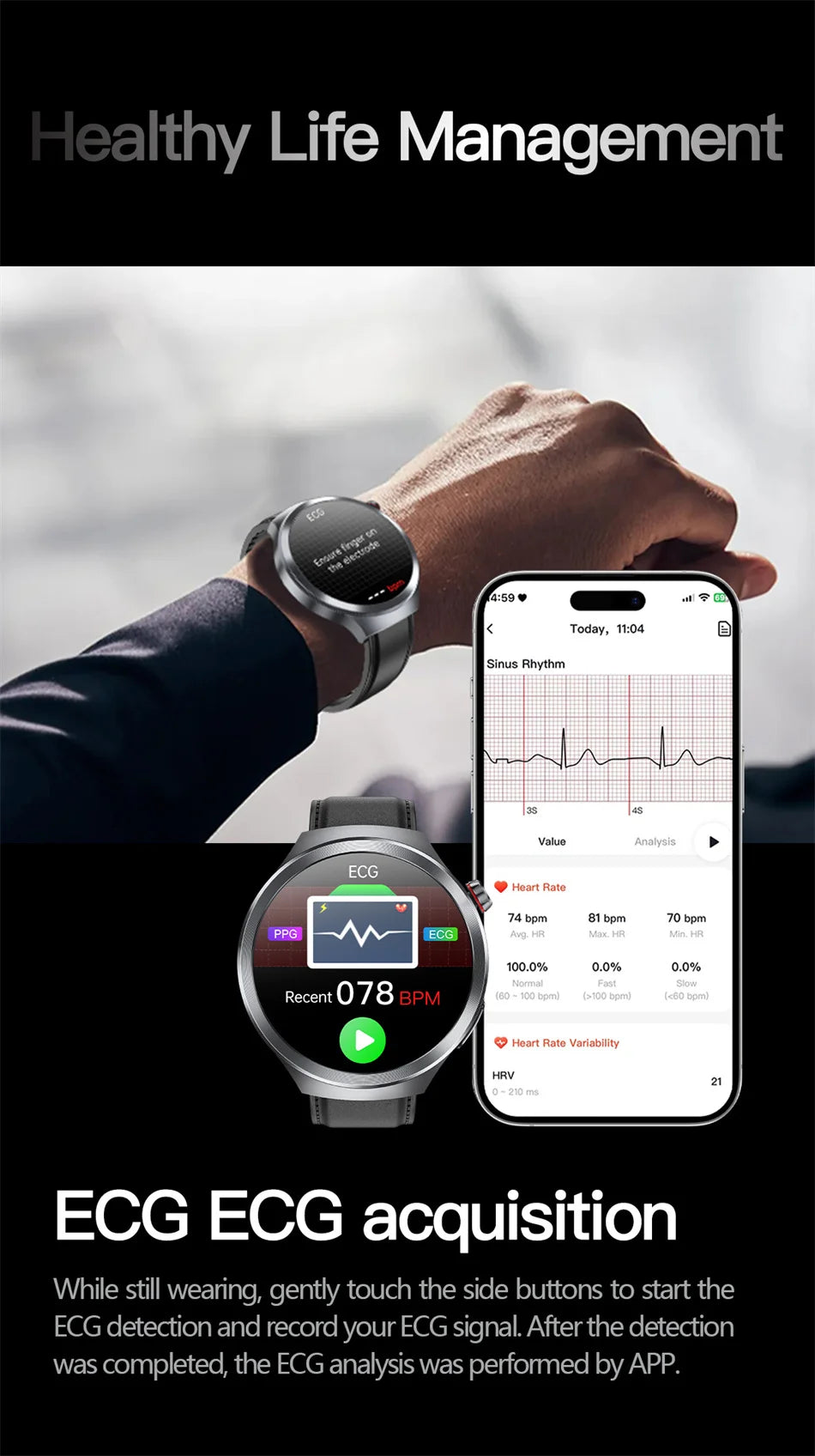 2025 New For HUAWEI Uric Acid Blood Pressure Blood oxygen Body Analysis Smart Watch ECG+PPG Clock Bluetooth call Smart watch Men