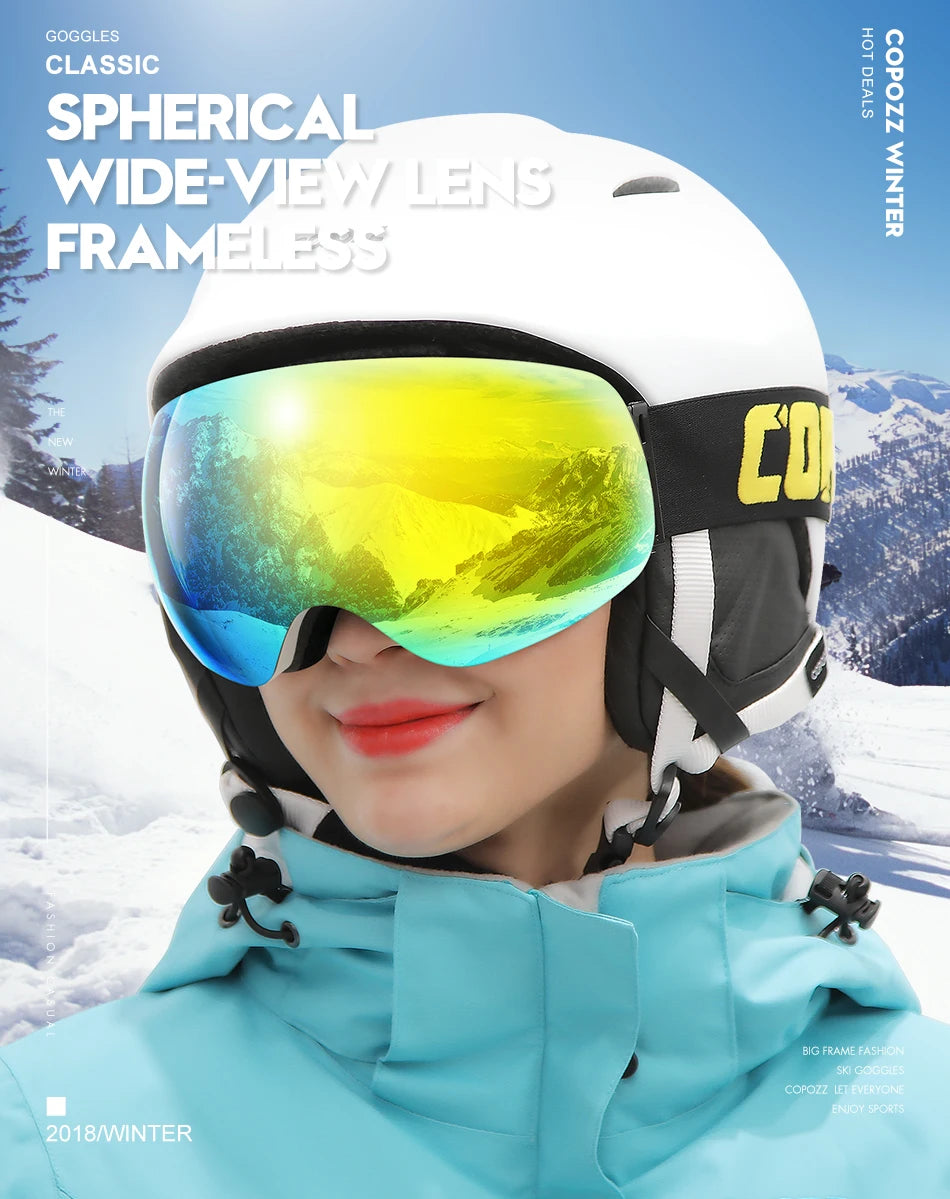 COPOZZ Outdoor Sports Ski Goggles UV400 Protection Ski Mask Male Female Anti-Fog Big Face Snow Glasses Snowboard Skiing Eyewear